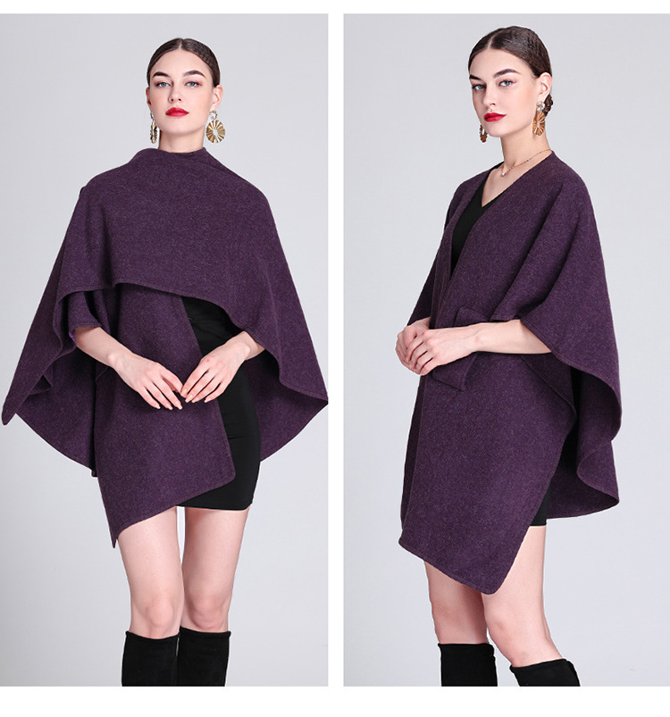 Fashion cape cape with cape outside large size knitted cardigan loose coat women_voghion.com