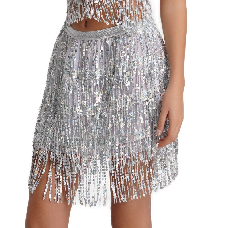 2025 European and American Halloween Costumes Belly Dance Sequined Tassel Skirt Amazon Sexy Sequined Performance Skirt