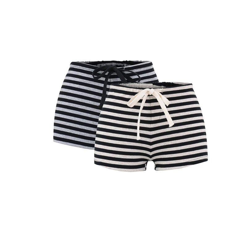Pure Desire Hot Girl Sexy Low Waist Drawstring Elastic Hip Covering Striped Sports Casual Shorts Hot Pants