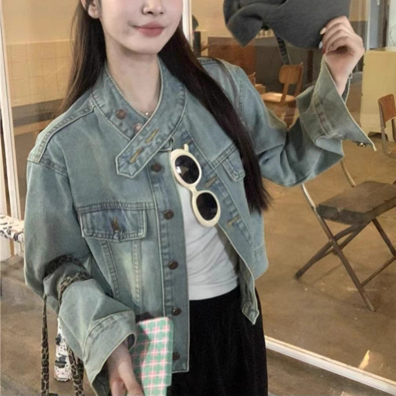 Korean Retro Design Loose Denim Jacket for Women 2025 Autumn and Winter New Casual Loose Slim Denim Jacket