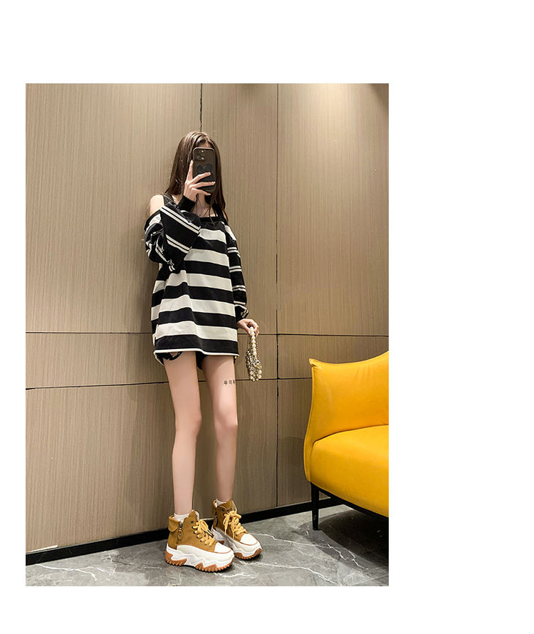 Design Sinn Kontrastfarbe Martin Damen 2024 Herbst neue koreanische Version dicke Sohle Höhe zunehmende kurze Stiefel_voghion.com