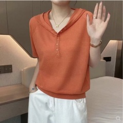 夏の新商品日系フード付き半袖tシャツ女性ゆるい半袖フード