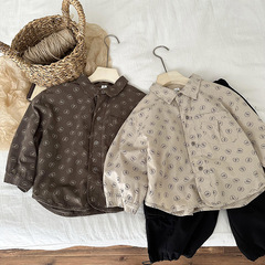 Boys' Long-Sleeve Shirt Spring and Autumn 2023 New Korean Style Children's Stylish Shirt Jacket Striped Floral Top Autumn Outfit