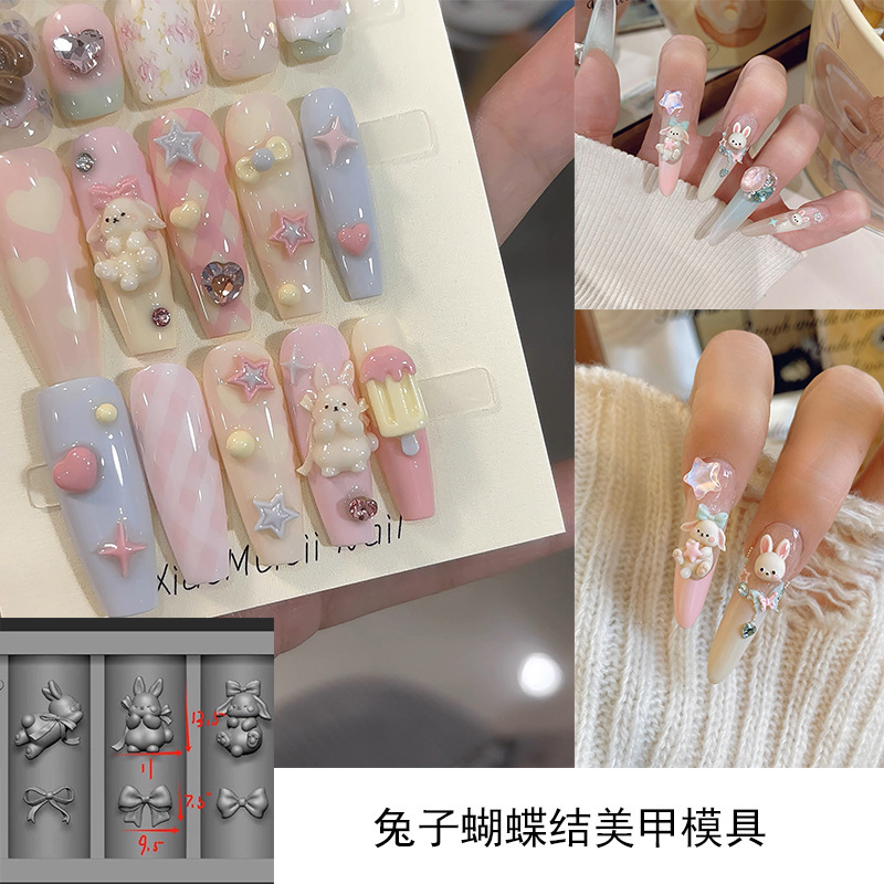 漫画バニーリボンリボン透明マニキュアモールドインターネット有名人 diy ウェアラブルネイルアクセサリー|undefined