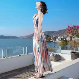 2026夏装雪纺连衣裙收腰显瘦气质韩版长裙条纹度假裙子女30005