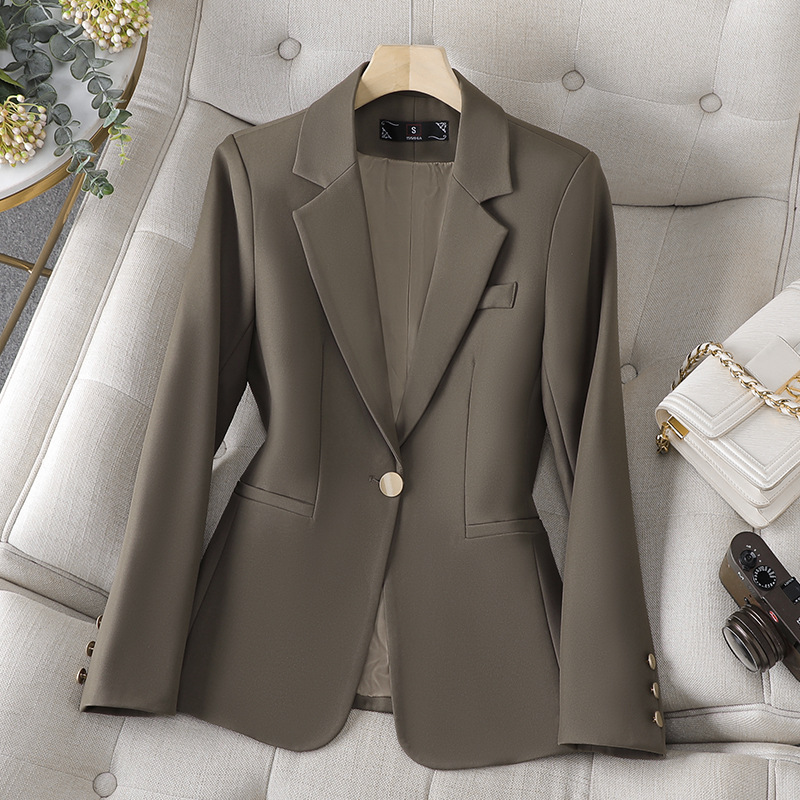 Brown casual long-sleeved suit jacket for women Autumn 2023 new high-grade slim fit suit jacket for small people