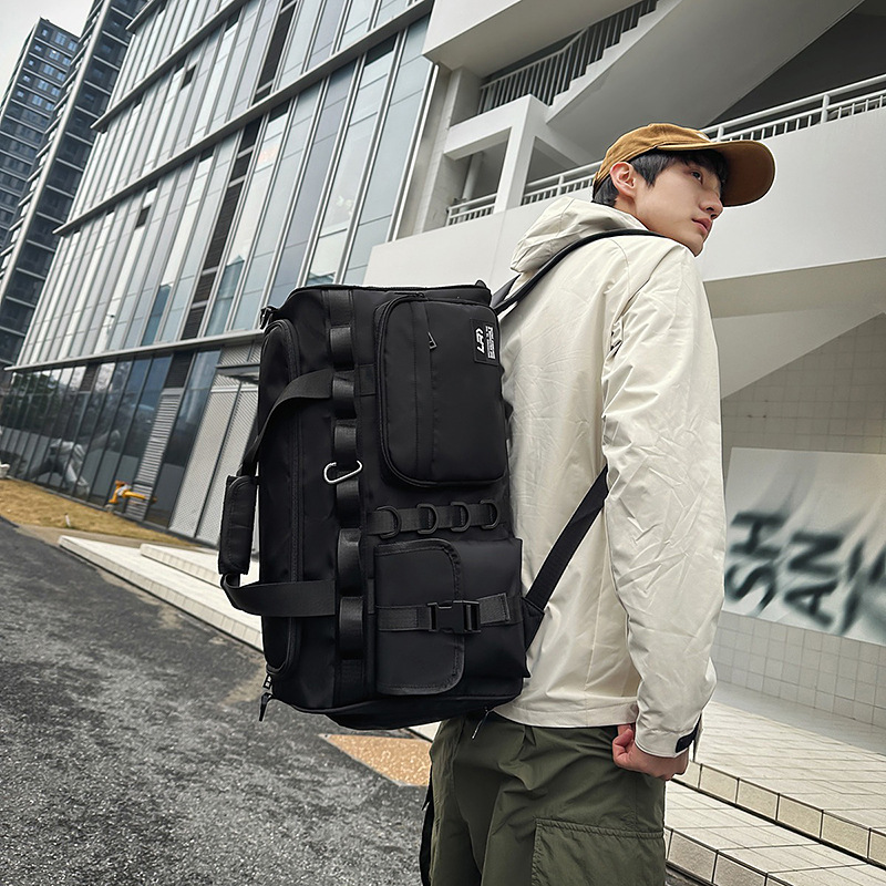 Bolsa de viaje corto de gran capacidad de moda masculina color contraste mochila deportiva bolsa de viaje mochila de separación seca y húmeda