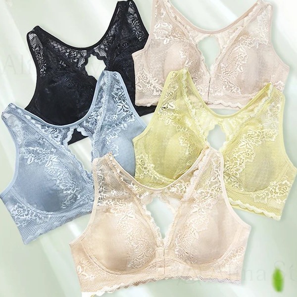 Alina Style 日系新款花槿前扣桑蚕丝蕾丝内衣女兔耳朵杯防下垂