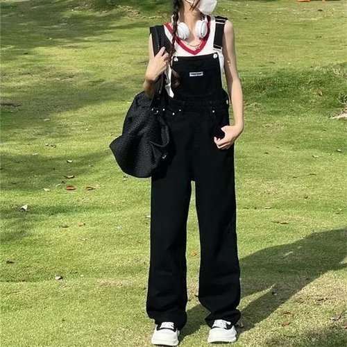 Women's winter 2024 new Korean style long pants high-waisted wide-leg onesie loose denim thin belt pants