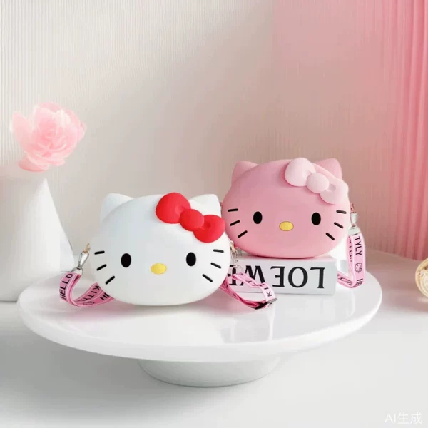 Cross-Border Children's Silicone Coin Purse Kt Cat Cute Girl Crossbody Phone Bag Backpack Earphone Storage Bag