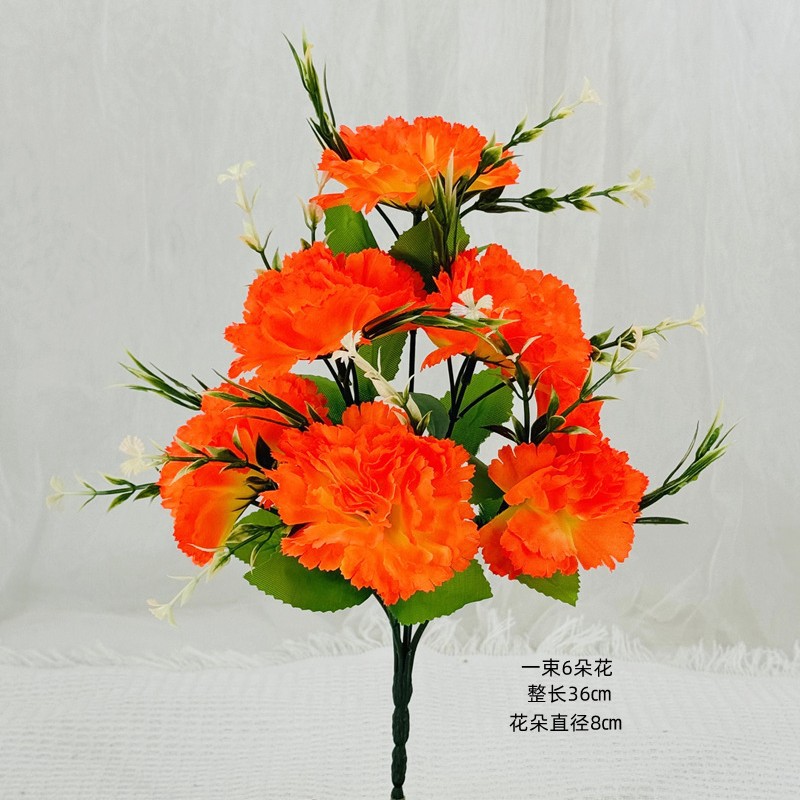 Flores artificiales Clavel de 6 cabezas Flores artificiales Flores de tela plástica Flores grandes Decoración de mesa de salón Arreglos florales artificiales