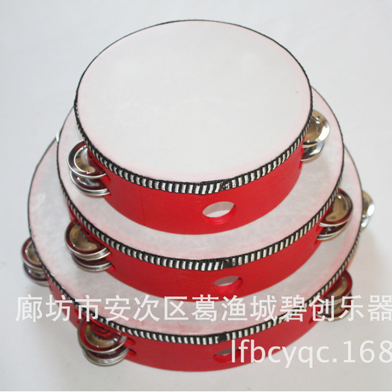 Wooden double row tambourine circle children's tambourine percussion instrument imitation sheepskin hand drum rattle Orff musical instrument teaching aids