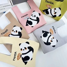 网红熊猫爷爷同款手提袋可爱熊猫针织包手拎包编织包百搭伴手礼袋