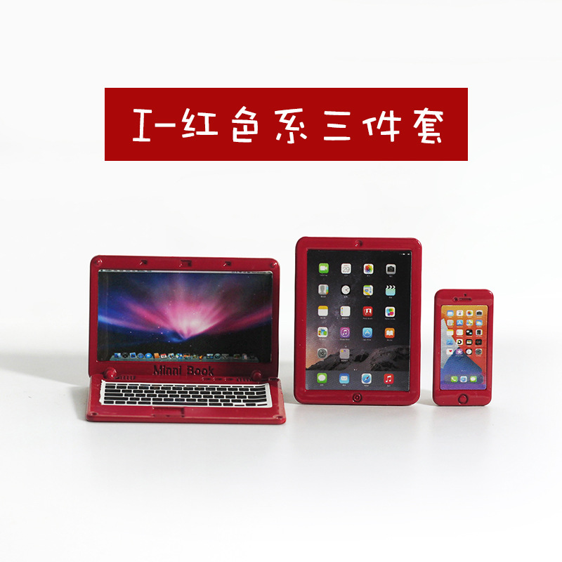 Accesorios de casa de muñecas miniatura portátil plegable simulación mini computadora tableta teléfono modelo de tres piezas N122