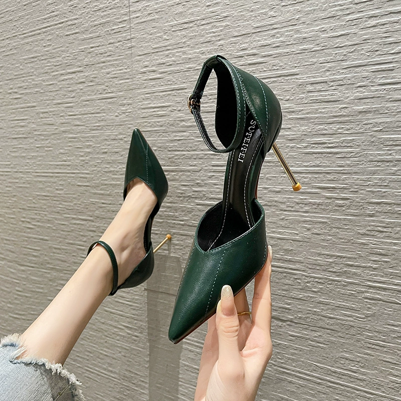 622-1 мягкая кожа 2022 Весна Новые полые женские туфли на высоком каблуке, модные повседневные однослойные туфли с острым носком для женщин
