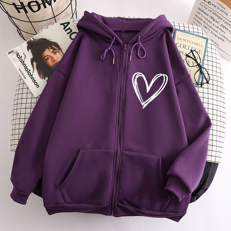 2025 Cross-Border European and American Style Printed Base Fabric Loose Fleece Heart Icon Fashion Zipper Hoodie Sweatshirt 2D Print 2025 Cross-Border European and American Style Printed Base Fabric Loose Fleece Heart Icon Fashion Zipper Hoodie Sweatshirt 2D Print