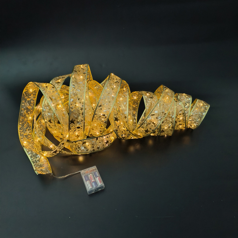 #D5 -10米100灯3AA常亮带闪金色彩带暖白灯