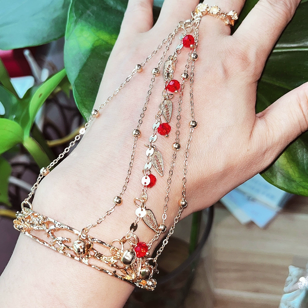 Модный Ретро этнический браслет-цепочка из красных бусин Простой многослойный браслет с колокольчиком из бисера Интегрированная цепочка