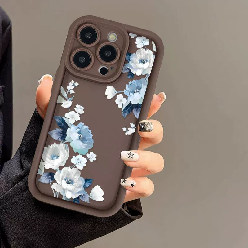 Чехол для телефона, совместим с iPhone16, матовый, с цветочным рисунком, 15