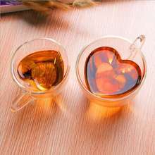 批发创意心形玻璃咖啡杯 双层隔热防烫玻璃杯高硼硅情侣爱心杯子