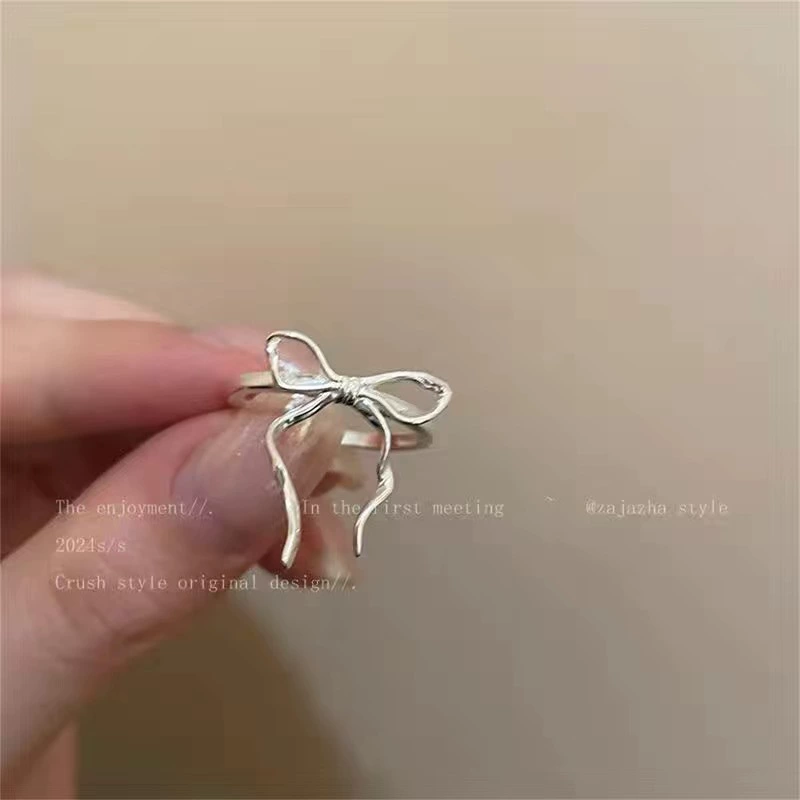 Серебряное фирменное маленькое кольцо с бантом, легкая роскошь, высококачественный стиль, для указательного пальца