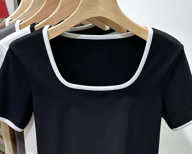 70g Weight Short Sleeve Sleeve Length Pullovers Placket Type Polyester Fabric Type Short Top Length T-shirt Tops Type Daily Occasion Square Neck Neckline Slim Fit Type Stripe Pattern Summer Season Women's Gender Side Stripe Design Casual Style Wholesale Women's Casual Stripe Short Sleeve Side Stripe T-Shirts 14