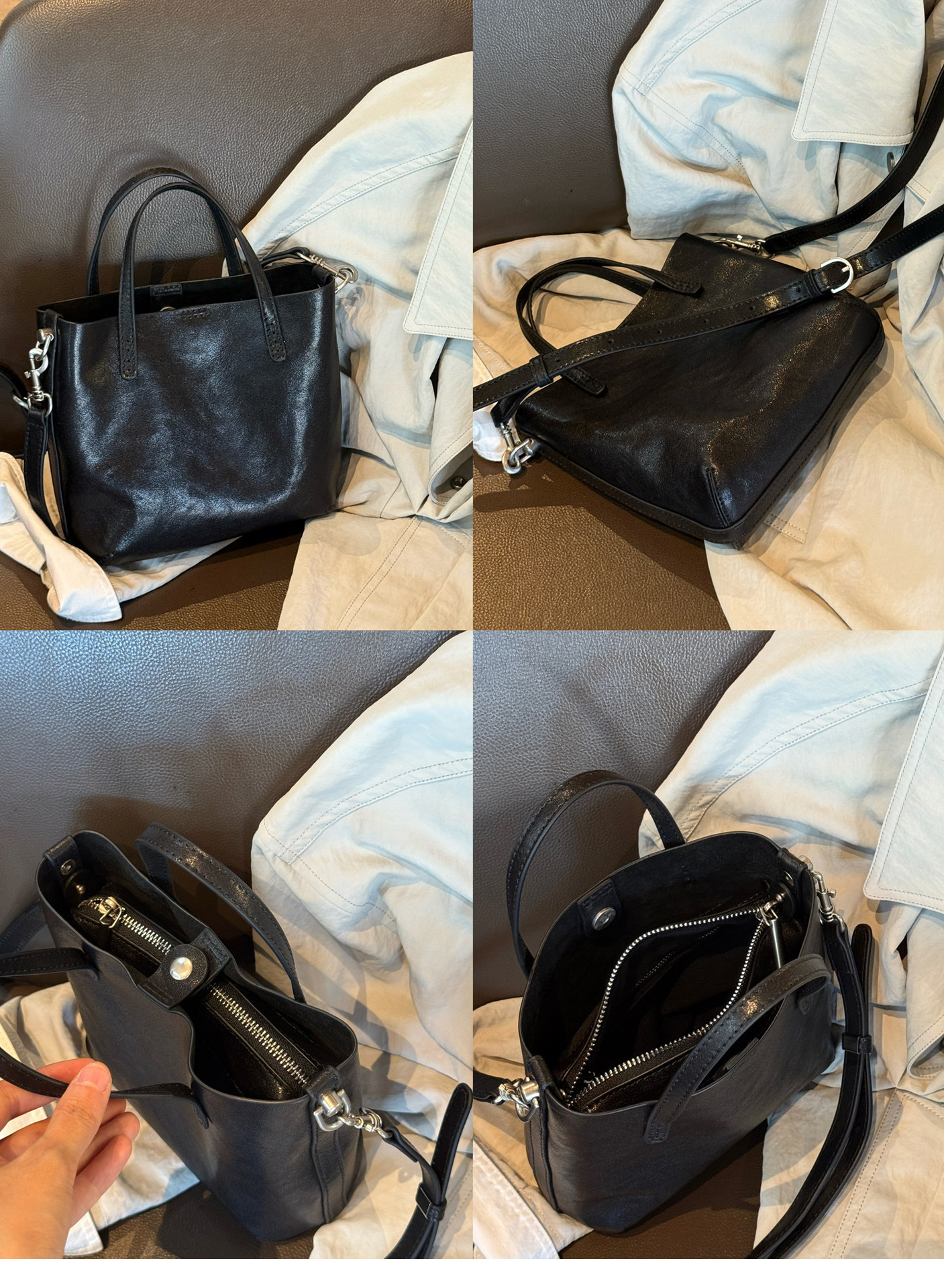 Women's Large Capacity Leather Bucket Shoulder Bag Commuter_voghion.com