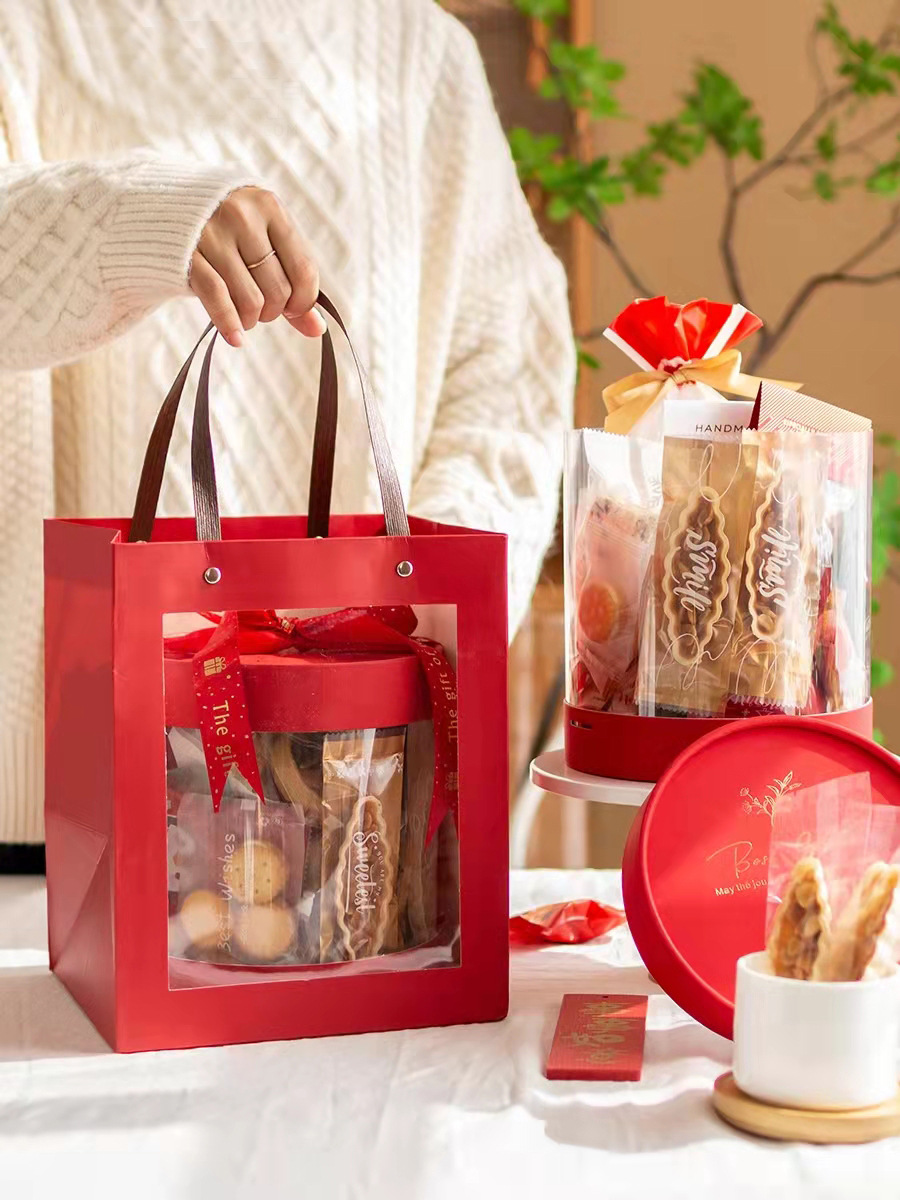 伴手礼纸袋礼盒蛋糕烘焙包装抱抱桶包装手提袋喜庆春节透明礼品袋