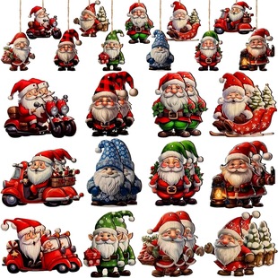24 Pct Christmas Dwarf Wooden Hanging Ornaments Christmas Tree Decoration Dwarf Santa Doll Wooden Hanging Ornaments
