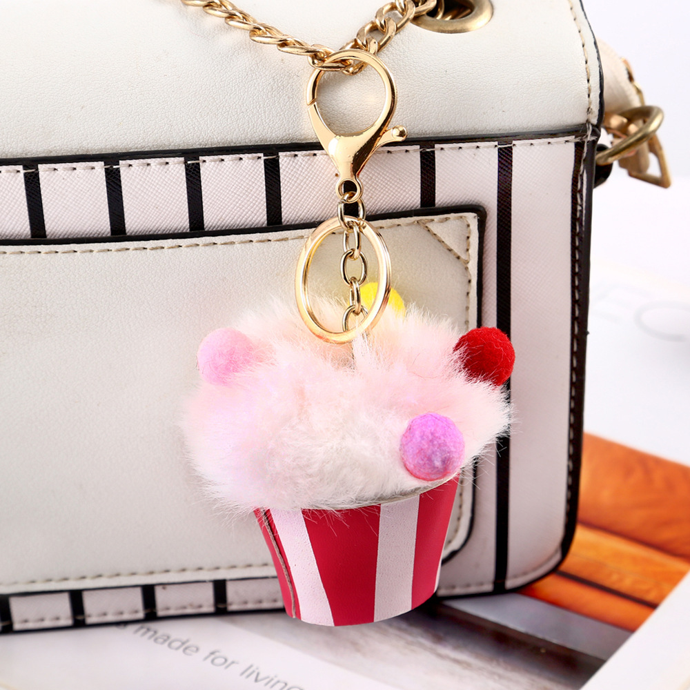 Fashion Ice Cream Alloy Plush Bag Pendant Keychain 1 Piece display picture 1