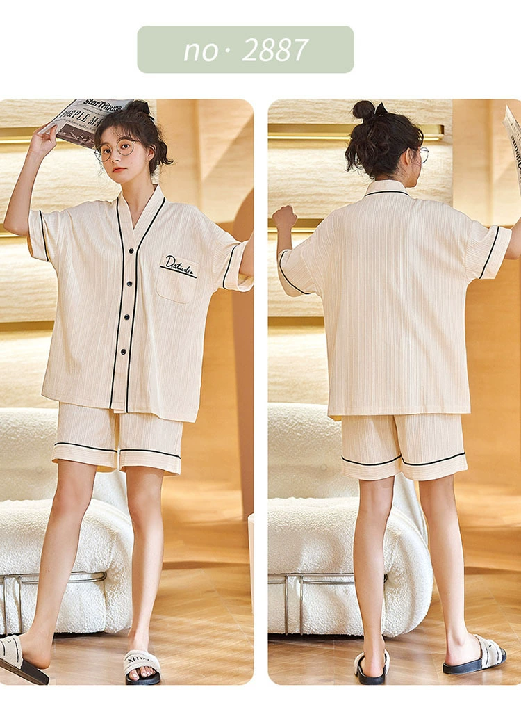 SLPBELY Summer Cotton Women Pajamas Set Homesuit V Neck Short Sleeve Cardigan Nightwear Pyjamas Sleepwear Sleepwear With Shorts ladies pyjamas sets