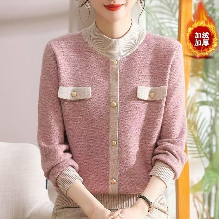 Winter Mother's fleece-lined Sweater Middle-aged and Elderly Women's Knitted Sweater Thickened Sweater Warm Mother-in-law Base Top Winter Mother's fleece-lined Sweater Middle-aged and Elderly Women's Knitted Sweater Thickened Sweater Warm Mother-in-law Base Top