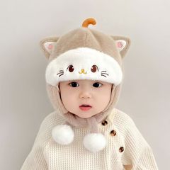 婴儿帽子秋冬季宝宝护耳毛绒帽婴幼儿可爱毛线帽冬帽加厚保暖冬季