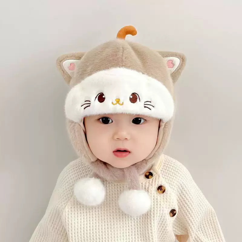 婴儿帽子秋冬季宝宝护耳毛绒帽婴幼儿可爱毛线帽冬帽加厚保暖冬季