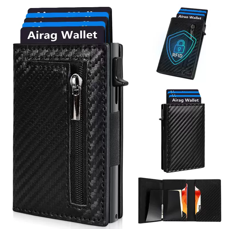 跨境亚马逊供PU卡盒rfid blocking铝合金PU卡包证件卡套卡包