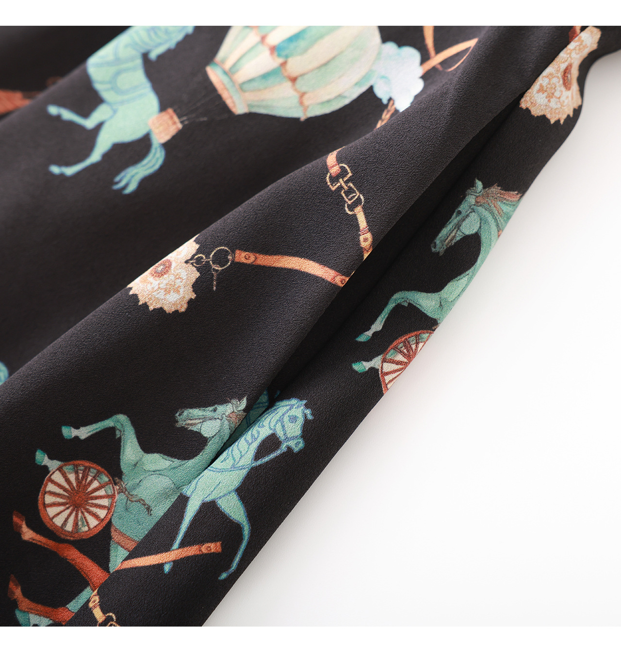 Đầm chữ A tay ngắn in họa tiết chiffon mùa hè — màu đen chi tiết 20