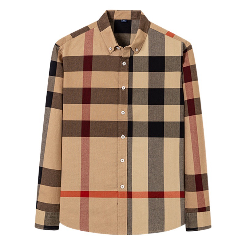 Camisa de negocios casual de manga larga para hombre Oxford algodón a cuadros de moda interior y exterior desgaste antiarrugas camisa de hombre de alta gama