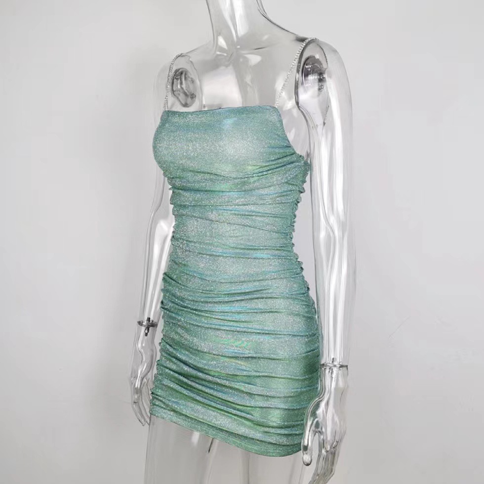 Elegante dames cocktailjurk strapless met glitters en plooien_voghion.com