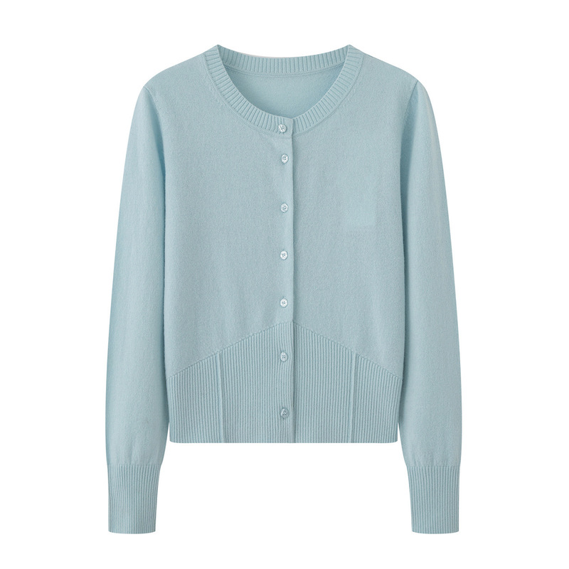Domestic Brand 2026 Spring New Women's Versatile Blue Round-Neck Knitted Cardigan Top A1Edg112842 Domestic Brand 2026 Spring New Women's Versatile Blue Round-Neck Knitted Cardigan Top A1Edg112842