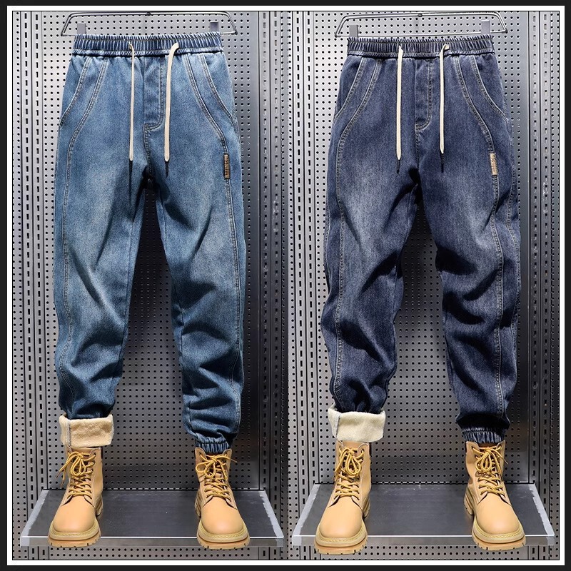 Velvet and Thickeneded Men's Jeans 2024 Autumn and Winter Warm and Cold Velvet Outer Wear Men's Leggings Harem Pants