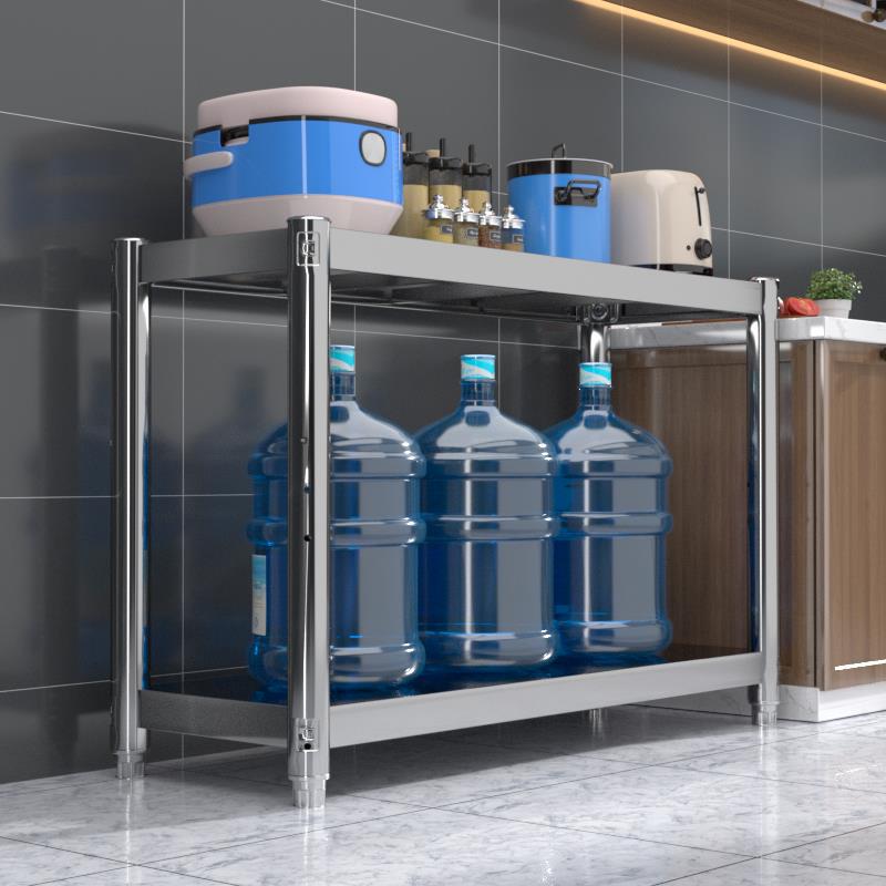 キッチンステンレススチールラックフロアスタンド多機能2段棚キッチン用品収納電子レンジラック|undefined