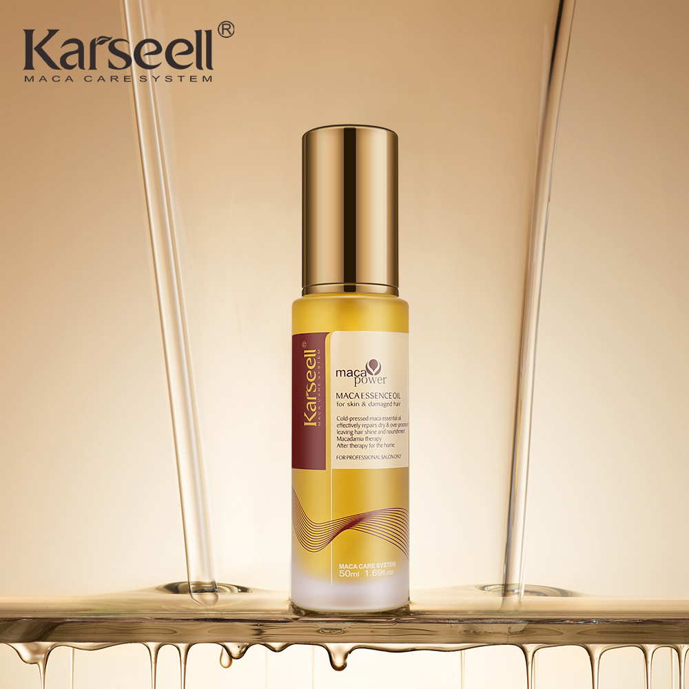 Karseell maca hidrata el cabello seco y encrespado, cuida y suaviza las puntas del cabello, aceite esencial para el cuidado del cabello con aceite de argán.