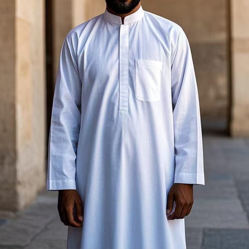 Premium Men's Traditional Thobe With Embroidery And Side Pockets_voghion.com