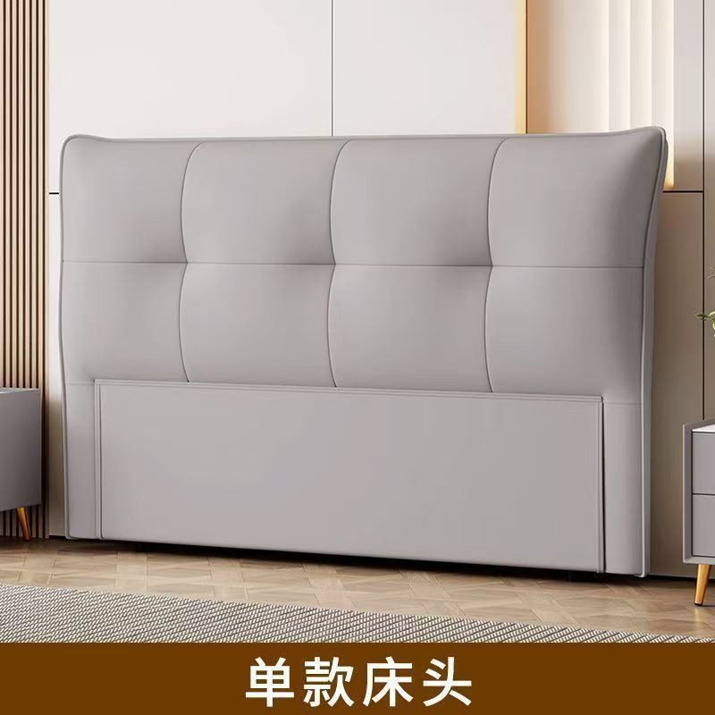 实木床头软包新款现代简约轻奢一体落地靠背板生态真皮床头免安装|undefined