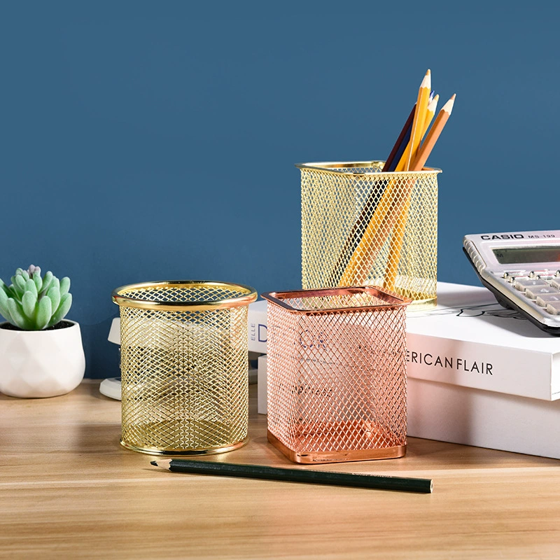 Железная сетка круглый квадратный держатель для ручек Настольный бочонок для хранения большой емкости бочонок для хранения простой модный держатель для офисных ручек оптом
