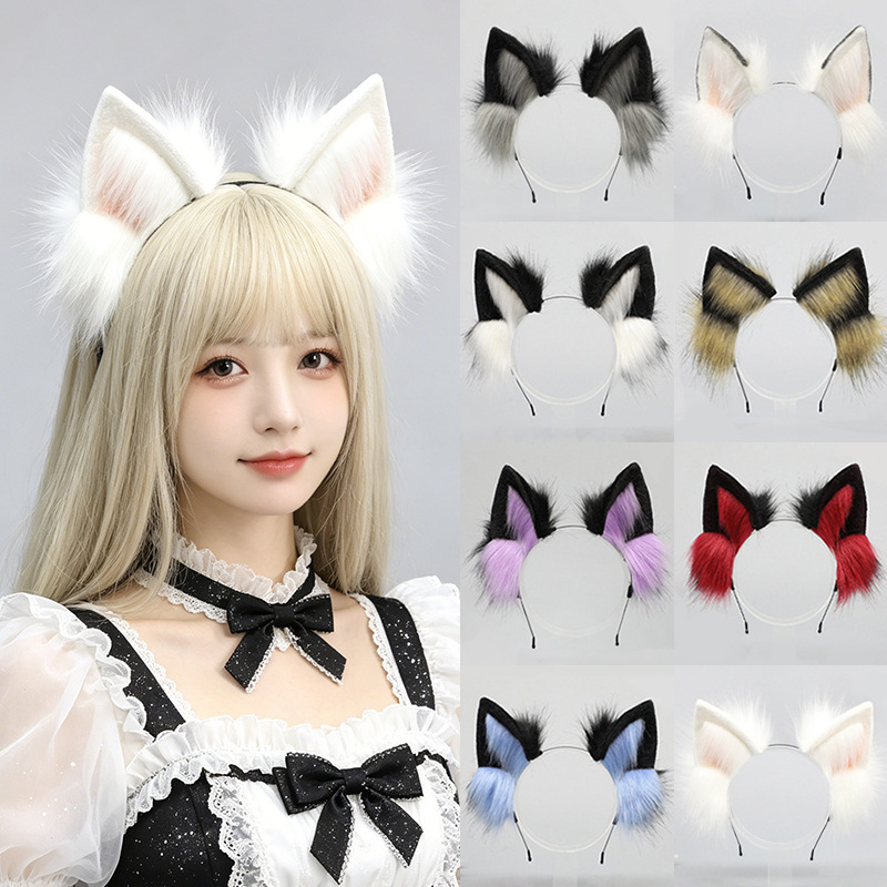 Accesorio de cosplay de cola de lobo, diadema con orejas de animal realistas, accesorio de disfraz de peluche adorable, diadema de lobo feroces para disfraz de lobo solitario.