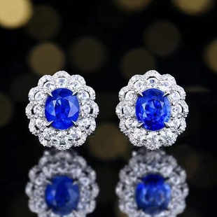 1.71 karat Sri Lanka Natural Cornflower Sapphire Earrings 18K Gold Diamond Earrings Flower Earrings