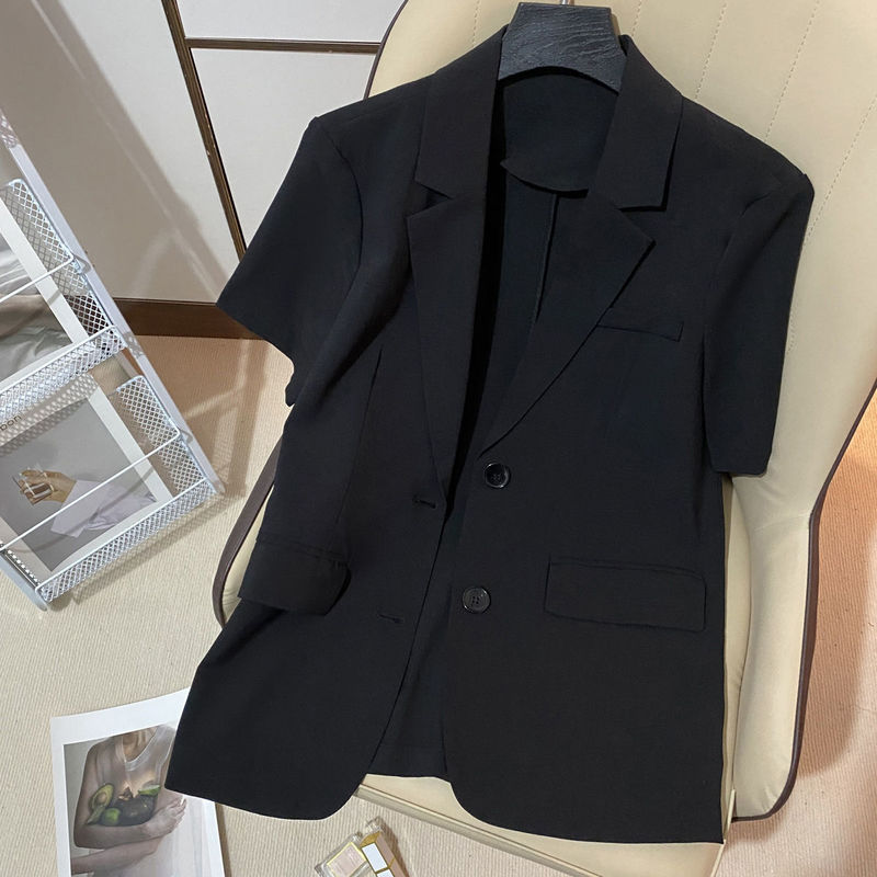 2026 Summer New Style Plus-Size Casual Blazer Korean Style Large Size Women's Black Thin Short-Sleeve Blazer Jacket for Women 2026 Summer New Style Plus-Size Casual Blazer Korean Style Large Size Women's Black Thin Short-Sleeve Blazer Jacket for Women
