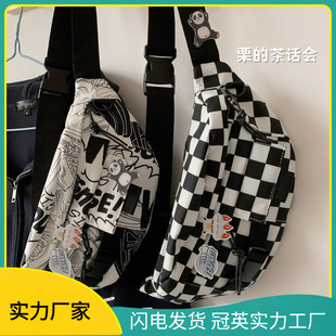 Japanese Style Ins Harajuku Diablo Style Chessboard Plaid Tooling Chest Bag Women's South Korea All-match Crossbody Bag Girl's Waist Bag English