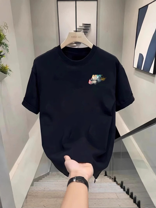 2025 夏ラウンドネックプリントルーズインファッション多用途 Tシャツヘビートレンディなブランドメンズピュアコットン半袖 Tシャツ|undefined
